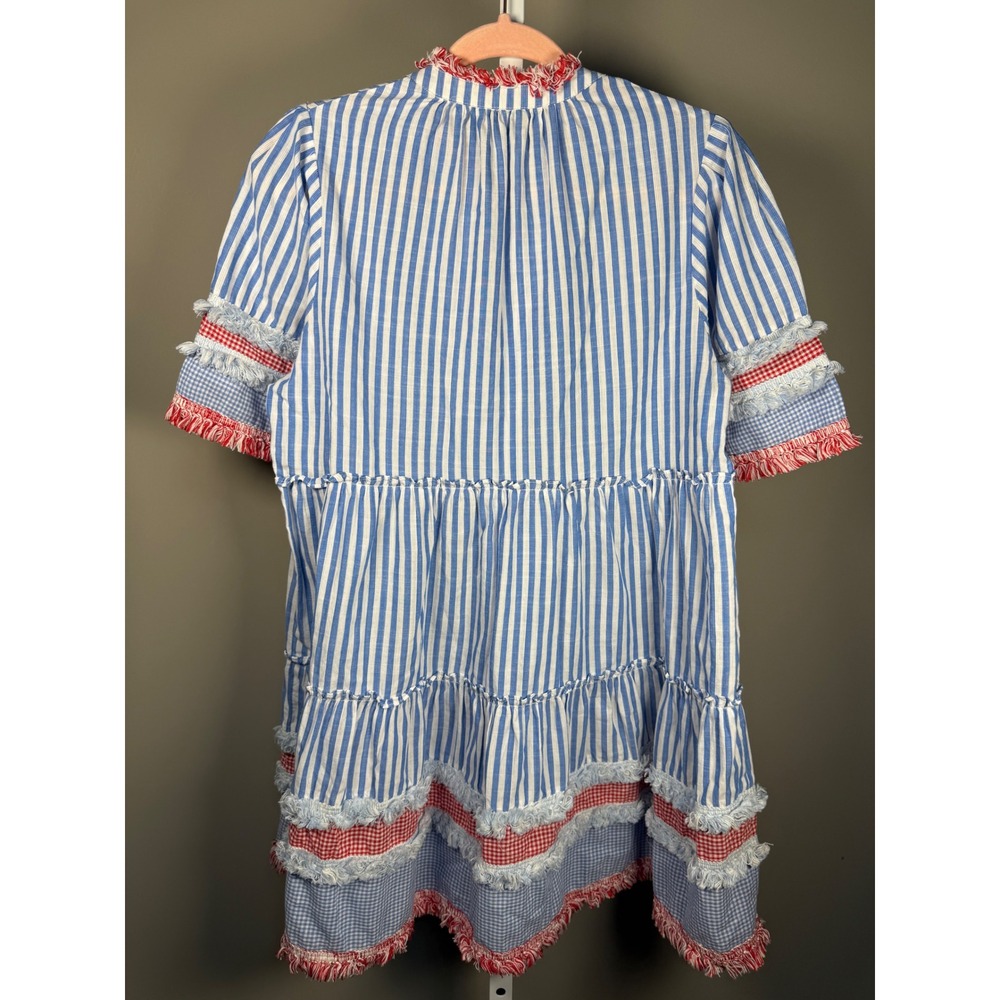 Tuckernuck Savannah Stripe Crawford Dress Red White Blue Tiered Mini L Patriotic - Picture 8 of 10